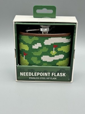 Flask Eastwood Pines Needlepoint Stainless Steel Hip Flask 6 oz Golf Course NEW