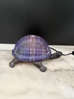 Vntg Meyda Tiffany Lighting Co Purple Plaid Glass Shell Metal Frame Lamp