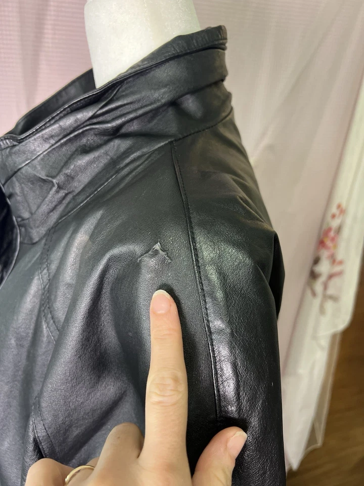 gabardina larga vintage de cuero negro largo botón delantero años 80 90 talla m Foto 4 de 4