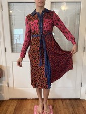 Colorful Anthropologie Print Farm Rio Dress, Rink, Red, Orange And Leopard.