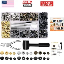 120 Sets Leather Snap Fasteners Kit with Puncher, 12.5mm Metal Button Snaps P...