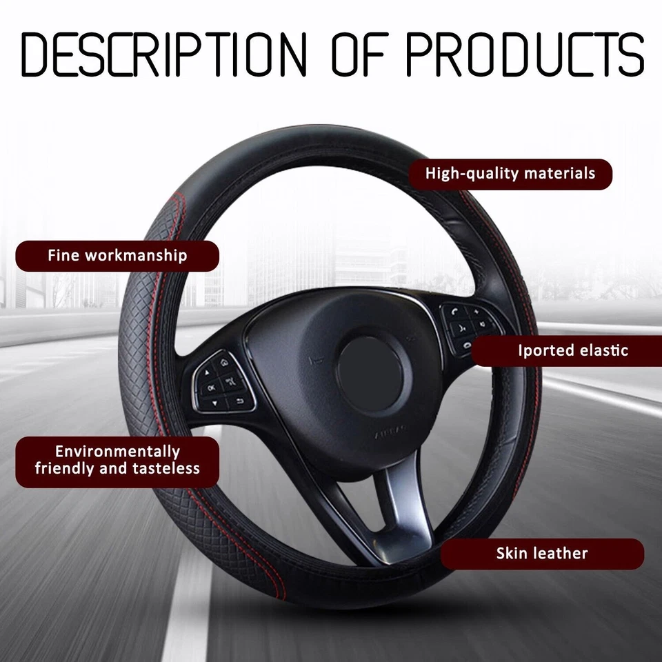 15" 38cm Car Steering Wheel Cover Black Leather For Honda Civic / Accord / CR-V Foto 3 de 4