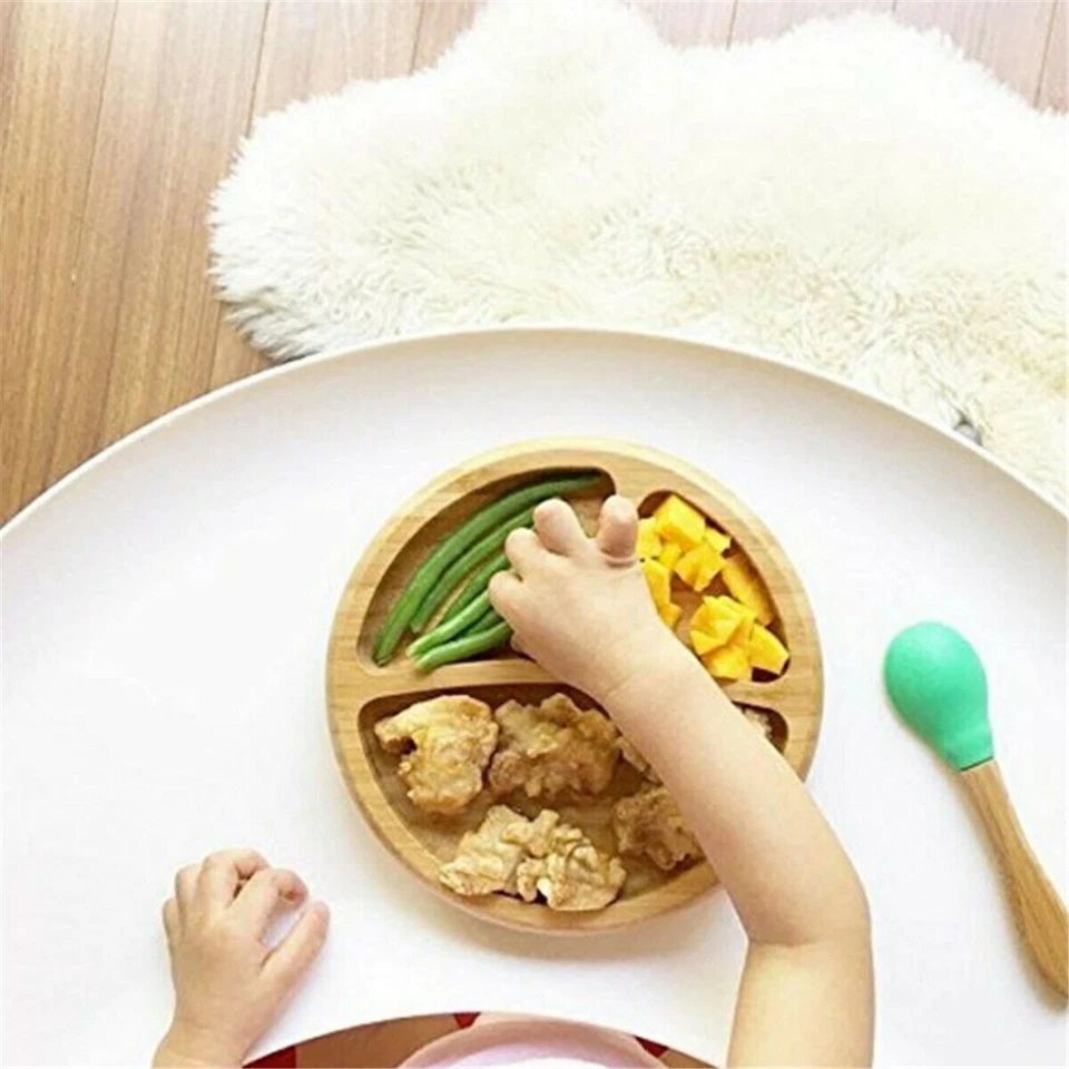 Baby Kleinkind Bambus Saugnapf, Teller & Löffel Saugentwöhnung Teller Geschenk - Bild 3 von 4