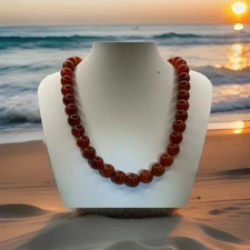 17.5 Inch Carnelian 8 mm Bead Necklace Handcrafted In USA.