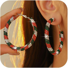 Rhinestone Hoop Earrings Large Sparkling Hoops Statement Jewelry for Women