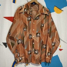 Vintage 70s Geometric Disco Shirt MCM XL Atomic Abstract Hippie Manhattan 60s