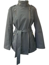 Michael Kors Charcoal Grey Belted Coat Zip Water Resistant - Size L
