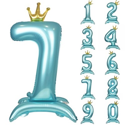 40 Inch Blue Crown Number Balloon Blue Foil Large Number 7 Balloons for 7nd B...