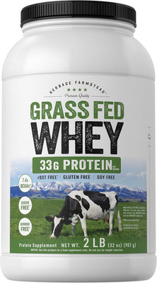 Grass Fed Whey Protein Powder | 2Lb | 33G of Protein per Serving | Unflavored |