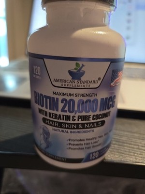 Biotin 20,000mcg + Keratin + Organic Coconut + Zinc - 120 Veggie Capsules - USA