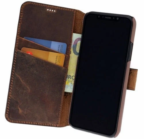 Custodia Stile Libro IN Pelle Cover Protettiva Case Raccoglitore Vintage Caffè - Immagine 3 di 4