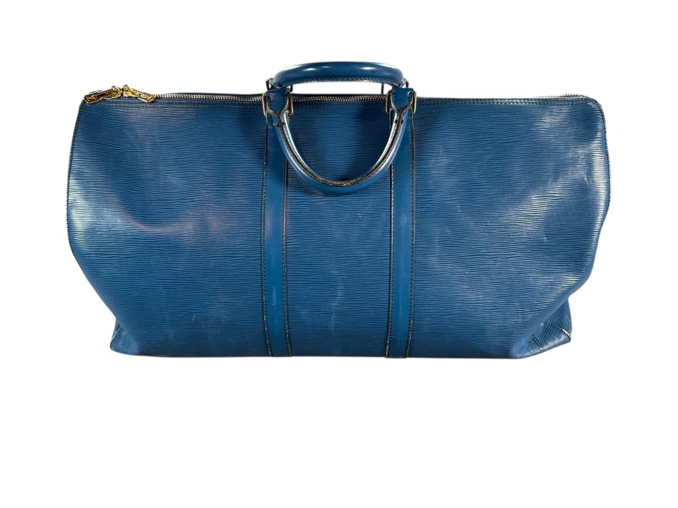 Bolsa de viagem vintage Louis Vuitton Epi azul Keepall feita na França logotipo 50 - Imagem 4 de 4