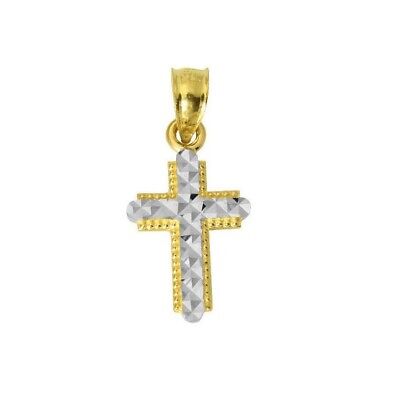 14K Real Yellow and White 2 Two Tone Gold Very Small Light Flower Charm Pendant