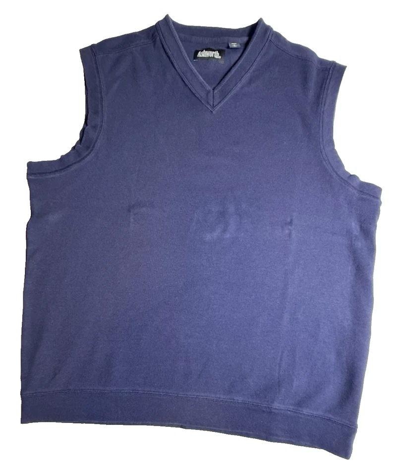 Chaleco Suéter de Golf Ashworth Para Hombre Talla XL Azul Marino Cuello en V Algodón, Clásico-713 Foto 2 de 4