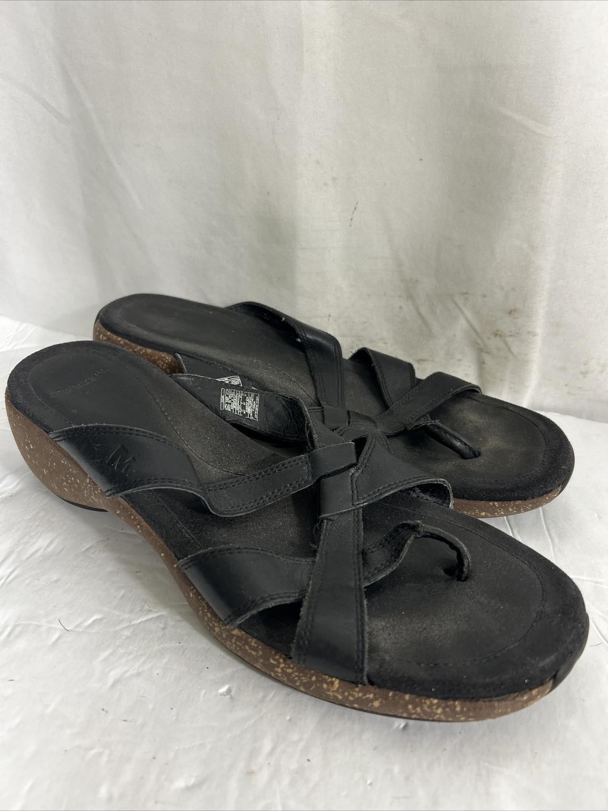 Sandali Merrell meridiana donna cinturino a croce in pelle nera sughero slide