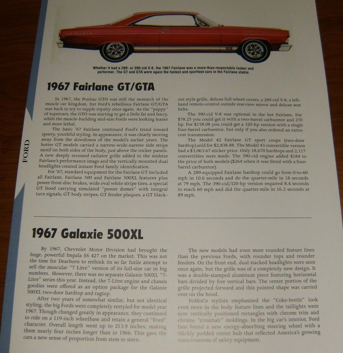 1967 Ford Fairlane GT GTA & Galaxie 500 XL Specs Info Photo 67 | eBay