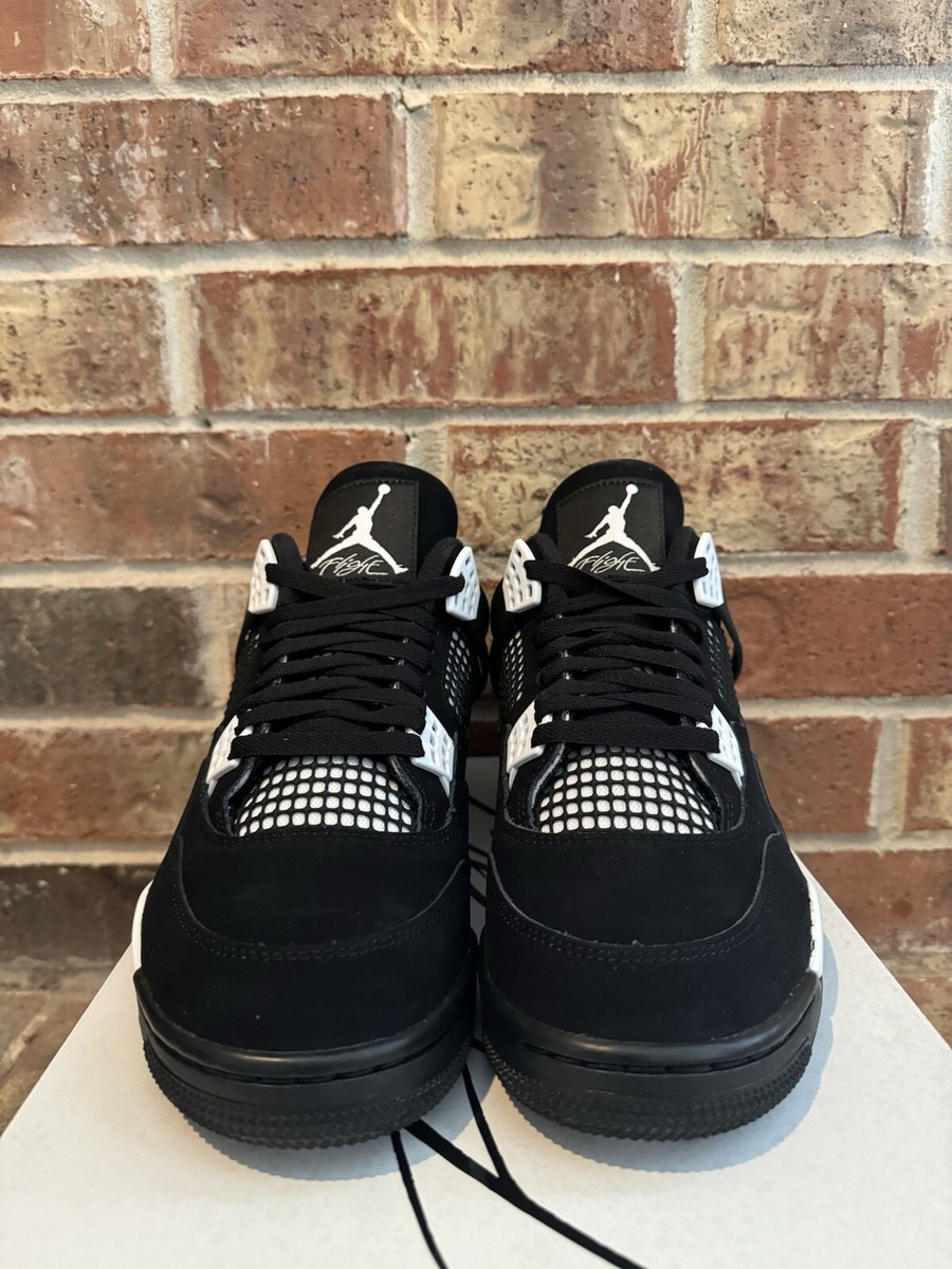 New 10 Nike Air Jordan 4 Retro Black White Thunder IV FQ8138-001