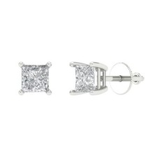 White Sapphire Stud Earrings for Women, Screw back 0.5 cttw 3.5mm Princess-Cut 