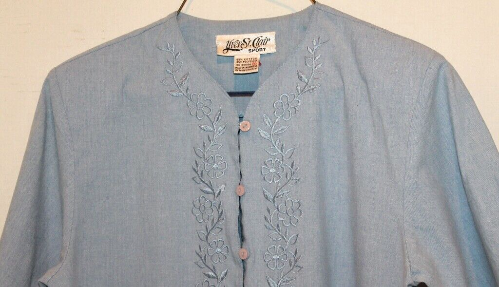 SAINT LAURENT Top camicia blusa sportiva Yves St Clair blu manica corta ricamato taglia S vintage us intime ottimeioni