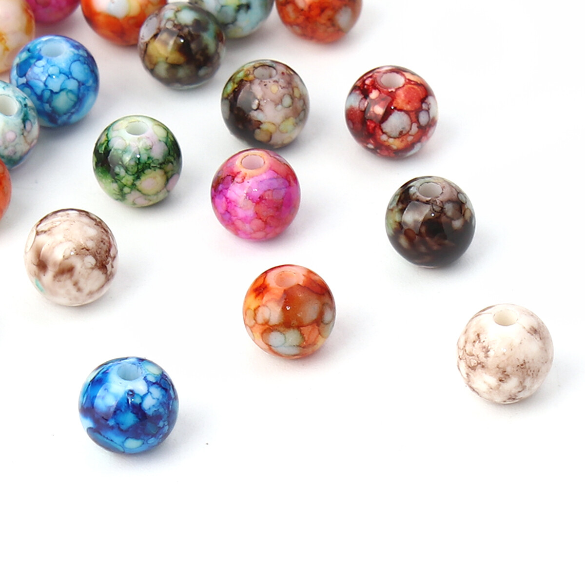 Acrylic Marbled Ink Splatter Beads 100pcs Approx 8mm - Mixed Colour Pack Crafts