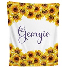 Sunflower Blanket - Personalized Flower Fleece Throw, Nursery Kids Baby Gift