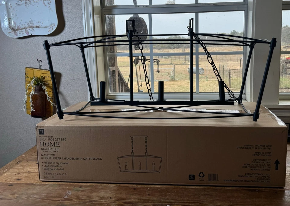 Large Chandelier Home Decorators 3-Light Brushed Matte Black - Image 2 of 4