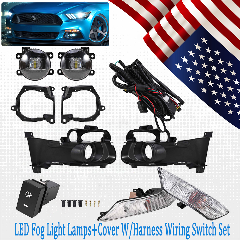 Front LED Fog Light Turn Singal Lamp w/ Cover Harness For Ford Mustang 2015-2017