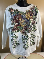 Vintage Fun Art 1992 Painted Floral Design USA Made Women  s Sweatshirt Size OS