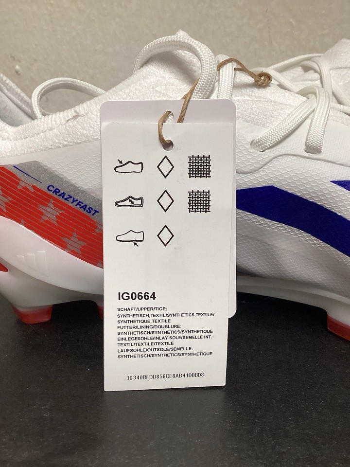 ADIDAS X CRAZYFAST USA.1 FG WHITE SOCCER CLEATS SIZE 7 MENS/8 WOMENS
