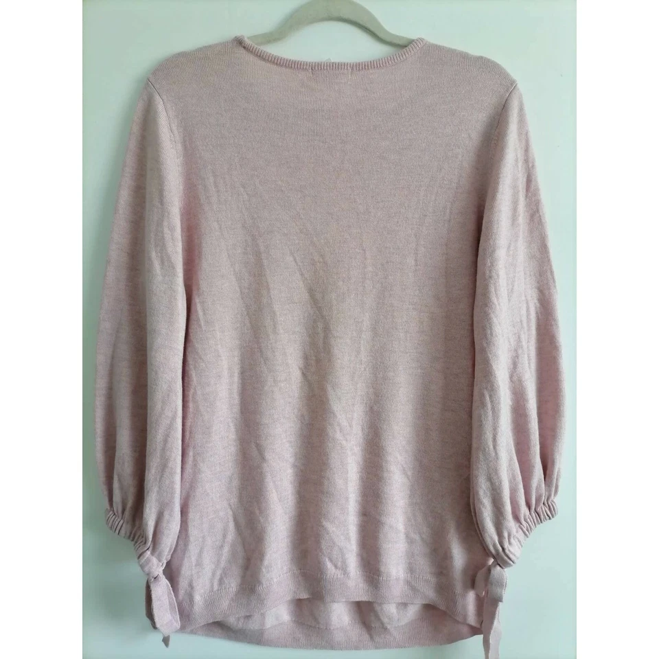 H&M Mama Womens Pullover Sweater Pink Marled Tie Sleeve Scoop Neck Maternity L - Image 2 of 4