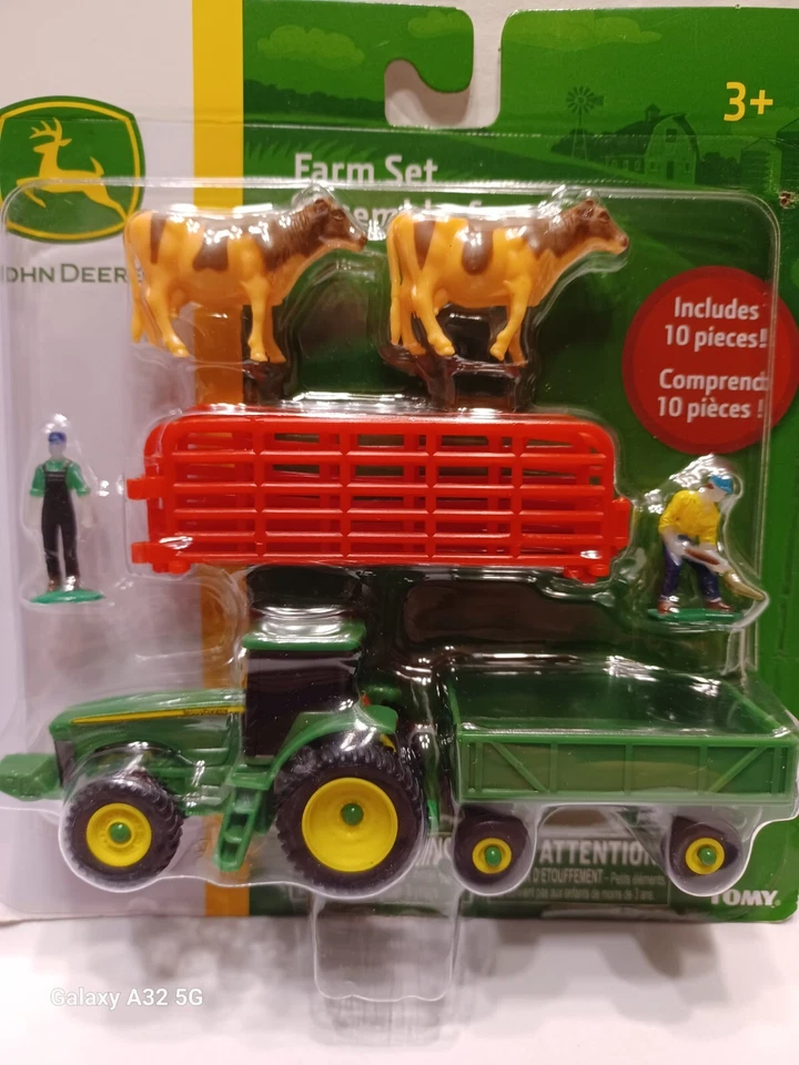 New Tomy John Deere 10 Pc Tractor Trailer Cow Plastic Farm Set 3+Ages Children's - Image 2 of 4