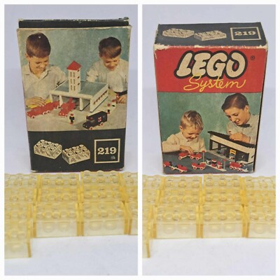 LEGO SYSTEM 219 VINTAGE 1958 13 TRANSLUZENTE STEINE 2X3 TRANS CLEAR BRICKS