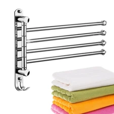 4-Arm Towel Bar Towel Rack Bathroom Towel Swivel Wall-Mounted Tower Shelf Hanger