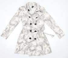 Izabel Womens White Floral Overcoat Blazer Size 8