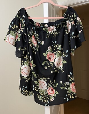 Artsy Top Black Rose Floral Gypsy Ruffle Cottagecore Coastal Cowgirl Women's XXL