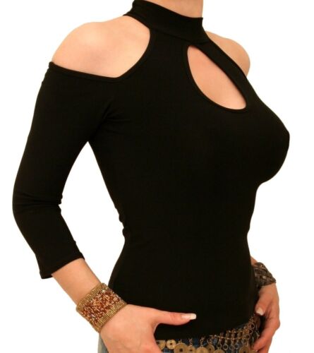 New Sexy Cut Out Choker Top - Three Quarter Sleeves - Picture 1 of 2