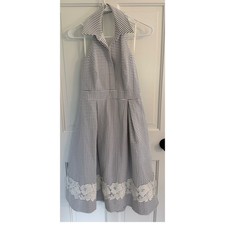 Eliza J Blue White Striped Halter Fit Flare Dress Floral Lace Size 2
