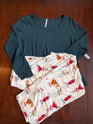 NWT Soma Cool Nights 2 Piece Pajama Pant Set Long Sleeve Medium Merry Mixes