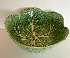 Vintage Bordallo Pinheiro Green Cabbage 11.5" Salad-Fruit-Serving Bowl Portugal