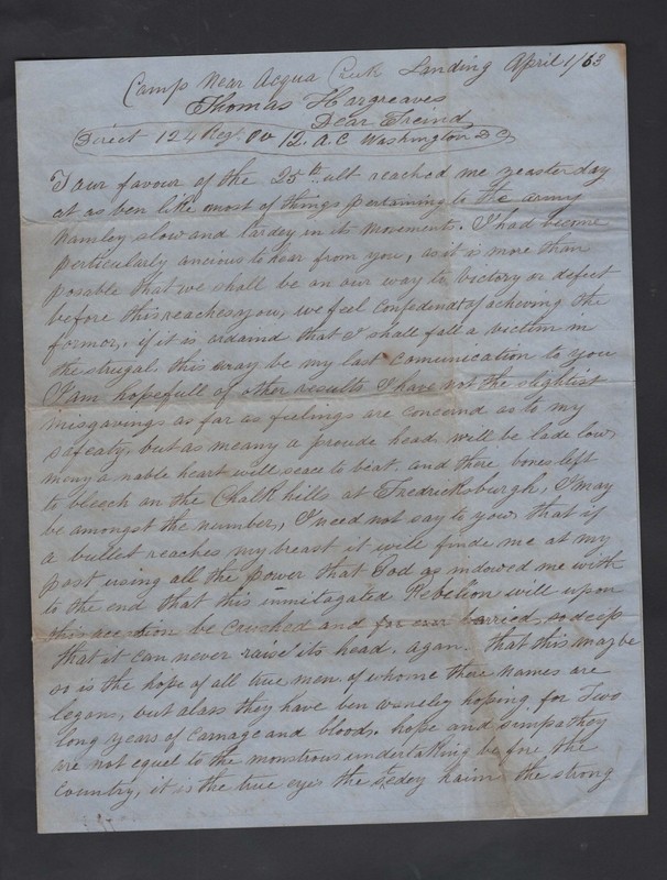 CIVIL WAR LETTER - 124th PA Infantry - Governor Reviews Troops Aquia Landing VA