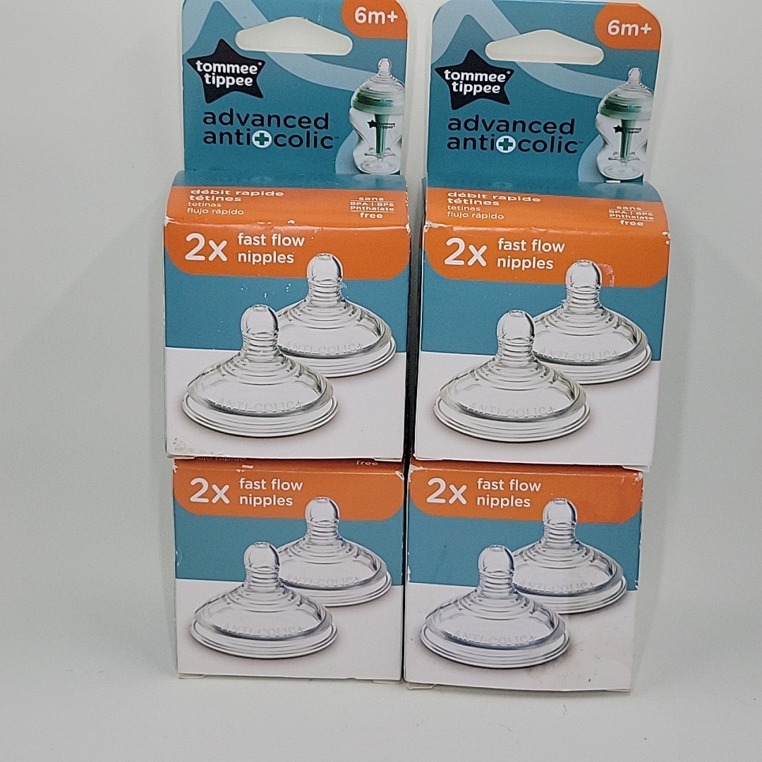 Tommee Tippee 6M+ Fast Flow Advanced Anti-Colic Bottle Nipples, 4pk = 8 Nipples 