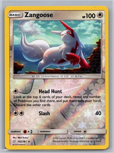Zangoose 132/181 Rare Team Up Pokemon Reverse Holo Near Mint Misa Tsutsui