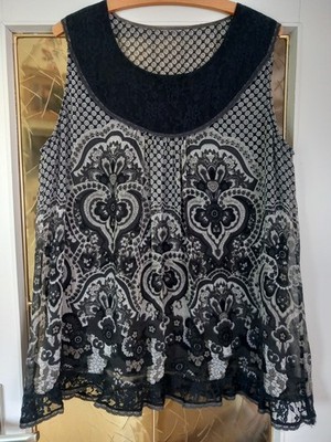 NKD Damen Bluse Schwarz Gr 48 Spitze Transparent Elegant Festlich Chic