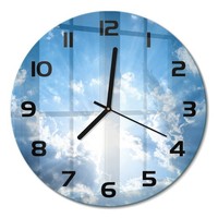 Runde Glas-Wanduhr Wanduhr Aus Glas Wolken Am Himmel Schwarze Zeiger Fi30 Cm