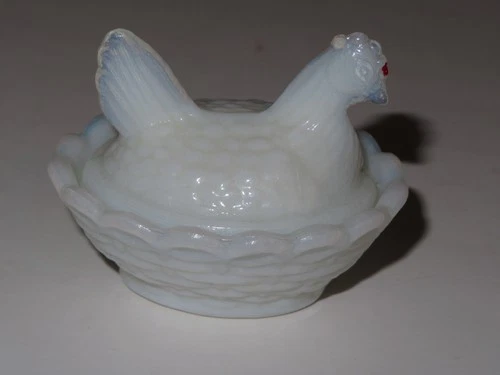 Vintage Miniature Milk Glass Hen on Nest Salt Cellar-Westmoreland