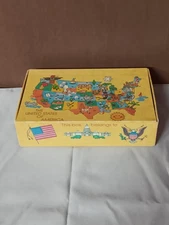 USA Map Yellow Pencil School Box Vintage 1980’s Supplies Cardboard 