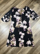 Gabby Skye Shift Dress Sz:10 Navy Pink Floral Feminine Romantic Cottagecore 90s