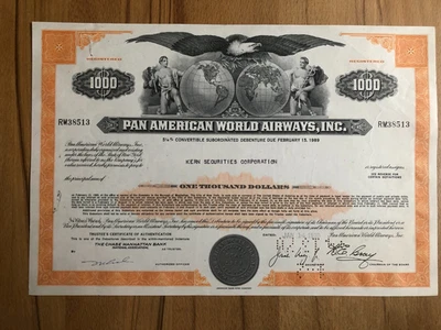 Historische Anleihe 1970 Pan Am World Airways - Kult 1000$ Bond Adler-Vignette - Bild 1 von 2