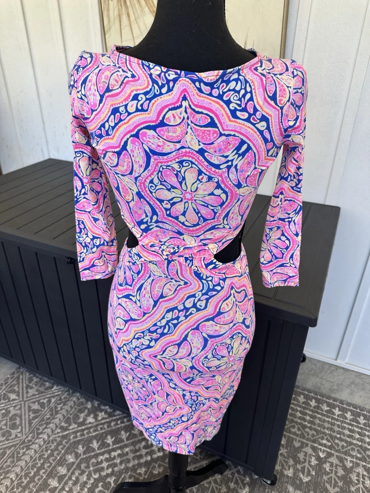 Vestido Lilly Pulitzer Lados Recortados XS Rosa Multi Estampado Manga Larga Nuevo sin Etiquetas Foto 4 de 4