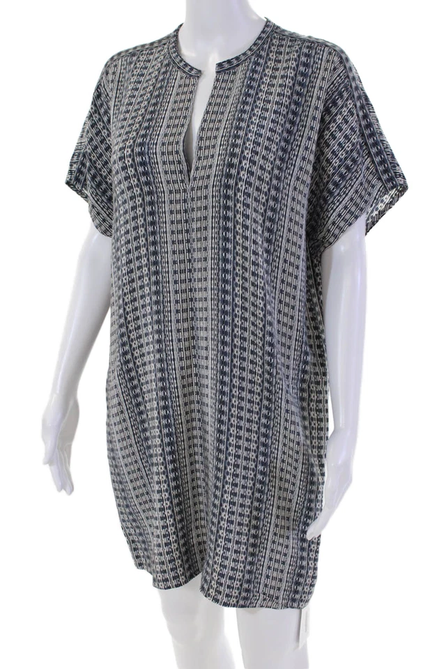 Mini vestido camisa Vince feminino manga curta gola redonda listrado azul tamanho P - Imagem 2 de 4